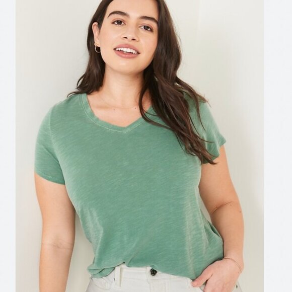 Old Navy Short-Sleeve EveryWear V-Neck Slub-Knit T-Shirt in Dried Herb - Picture 1 of 11